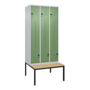 C+P Z-Spind Classic PLUS, Bank, 6 Fächer, 2120x900x815mm, 7035/6011 Verschluss Sicherheits-Drehriegel Sitzbanktyp untergebaut Material Sitzfläche Buche-Hartholz