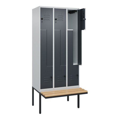 C+P Z-Spind Classic PLUS, Bank, 6 Fächer, 2120x900x815mm, 7035/7016 Verschluss Sicherheits-Drehriegel Sitzbanktyp auskragend Material Sitzfläche Buche-Hartholz