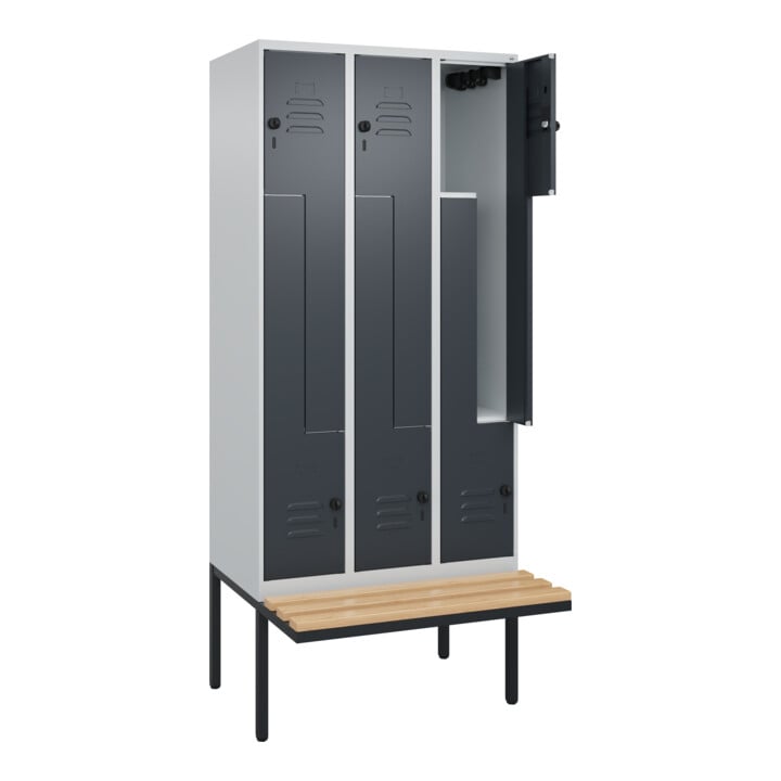 C+P Z-Spind Classic PLUS, Bank, 6 Fächer, 2120x900x815mm, 7035/7016 Verschluss Sicherheits-Drehriegel Sitzbanktyp auskragend Material Sitzfläche Buche-Hartholz