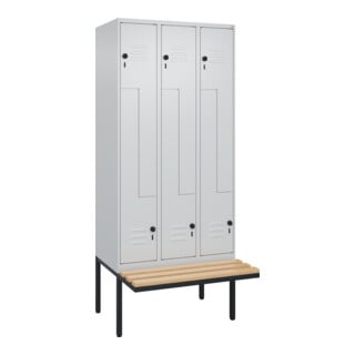 C+P Z-Spind Classic PLUS, Bank, 6 Fächer, 2120x900x815mm, 7035/7035 Verschluss Sicherheits-Drehriegel Sitzbanktyp auskragend Material Sitzfläche Buche-Hartholz