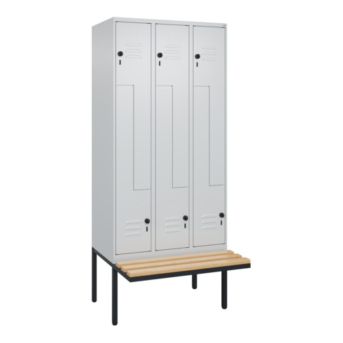 C+P Z-Spind Classic PLUS, Bank, 6 Fächer, 2120x900x815mm, 7035/7035 Verschluss Sicherheits-Drehriegel Sitzbanktyp auskragend Material Sitzfläche Buche-Hartholz