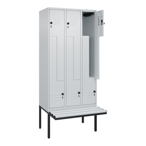 C+P Z-Spind Classic PLUS, Bank, 6 Fächer, 2120x900x815mm, 7035/7035 Verschluss Sicherheits-Drehriegel Sitzbanktyp auskragend Material Sitzfläche Kunststoff