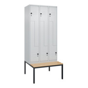 C+P Z-Spind Classic PLUS, Bank, 6 Fächer, 2120x900x815mm, 7035/7035 Verschluss Sicherheits-Drehriegel Sitzbanktyp untergebaut Material Sitzfläche Buche-Hartholz