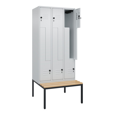 C+P Z-Spind Classic PLUS, Bank, 6 Fächer, 2120x900x815mm, 7035/7035 Verschluss Sicherheits-Drehriegel Sitzbanktyp untergebaut Material Sitzfläche Buche-Hartholz