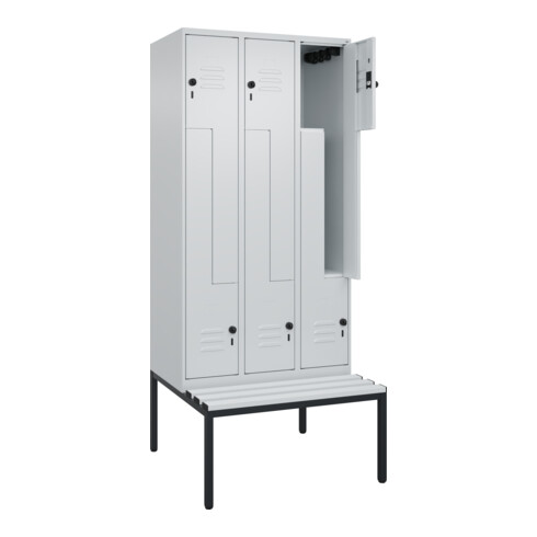 C+P Z-Spind Classic PLUS, Bank, 6 Fächer, 2120x900x815mm, 7035/7035 Verschluss Sicherheits-Drehriegel Sitzbanktyp untergebaut Material Sitzfläche Kunststoff