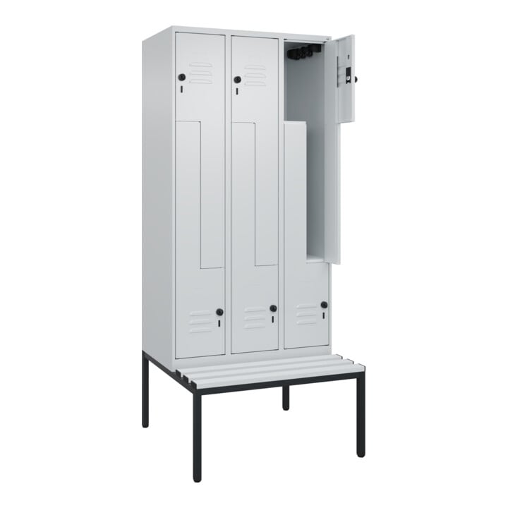 C+P Z-Spind Classic PLUS, Bank, 6 Fächer, 2120x900x815mm, 7035/7035 Verschluss Sicherheits-Drehriegel Sitzbanktyp untergebaut Material Sitzfläche Kunststoff