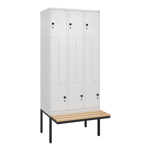 C+P Z-Spind Classic PLUS, Bank, 6 Fächer, 2120x900x815mm, 9016/9016 Verschluss Sicherheits-Drehriegel Sitzbanktyp auskragend Material Sitzfläche Buche-Hartholz