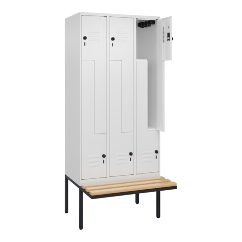 C+P Z-Spind Classic PLUS, Bank, 6 Fächer, 2120x900x815mm, 9016/9016 Verschluss Sicherheits-Drehriegel Sitzbanktyp auskragend Material Sitzfläche Buche-Hartholz