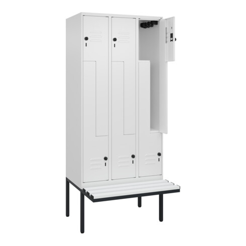 C+P Z-Spind Classic PLUS, Bank, 6 Fächer, 2120x900x815mm, 9016/9016 Verschluss Sicherheits-Drehriegel Sitzbanktyp auskragend Material Sitzfläche Kunststoff