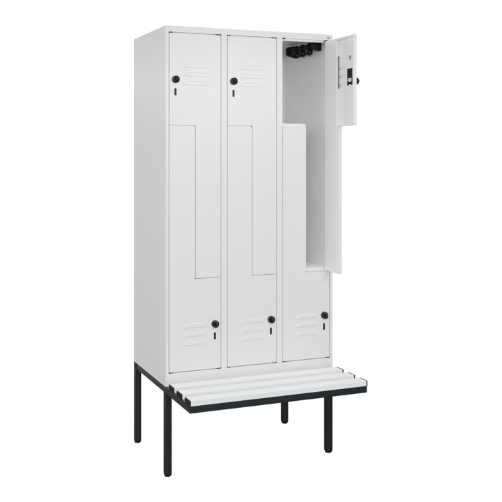 C+P Z-Spind Classic PLUS, Bank, 6 Fächer, 2120x900x815mm, 9016/9016 Verschluss Sicherheits-Drehriegel Sitzbanktyp auskragend Material Sitzfläche Kunststoff