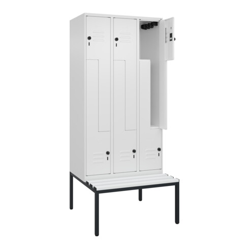 C+P Z-Spind Classic PLUS, Bank, 6 Fächer, 2120x900x815mm, 9016/9016 Verschluss Sicherheits-Drehriegel Sitzbanktyp untergebaut Material Sitzfläche Kunststoff