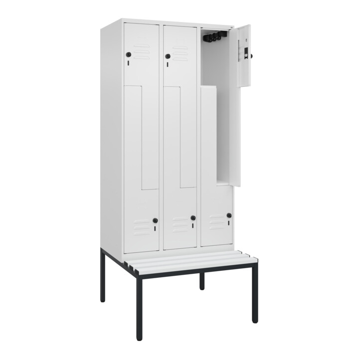 C+P Z-Spind Classic PLUS, Bank, 6 Fächer, 2120x900x815mm, 9016/9016 Verschluss Sicherheits-Drehriegel Sitzbanktyp untergebaut Material Sitzfläche Kunststoff