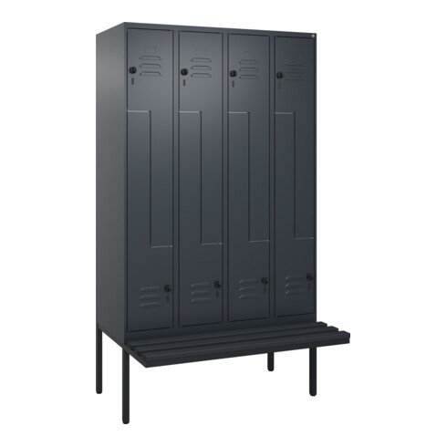 C+P Z-Spind Classic PLUS, Bank, 8 Fächer, 2120x1200x815mm, 7016/7016 Verschluss Sicherheits-Drehriegel Sitzbanktyp auskragend Material Sitzfläche Kunststoff