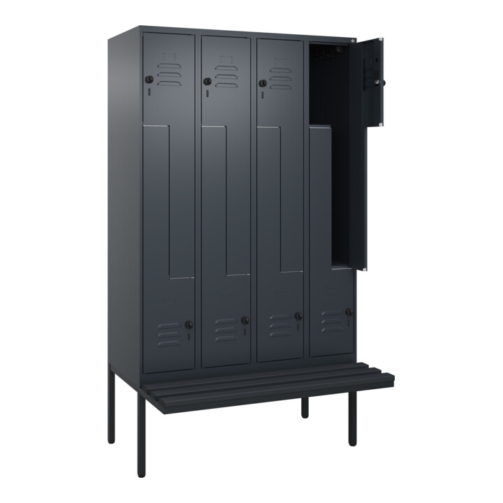 C+P Z-Spind Classic PLUS, Bank, 8 Fächer, 2120x1200x815mm, 7016/7016 Verschluss Sicherheits-Drehriegel Sitzbanktyp auskragend Material Sitzfläche Kunststoff
