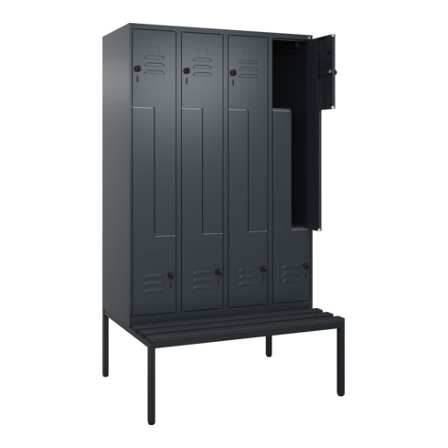 C+P Z-Spind Classic PLUS, Bank, 8 Fächer, 2120x1200x815mm, 7016/7016 Verschluss Sicherheits-Drehriegel Sitzbanktyp untergebaut Material Sitzfläche Kunststoff