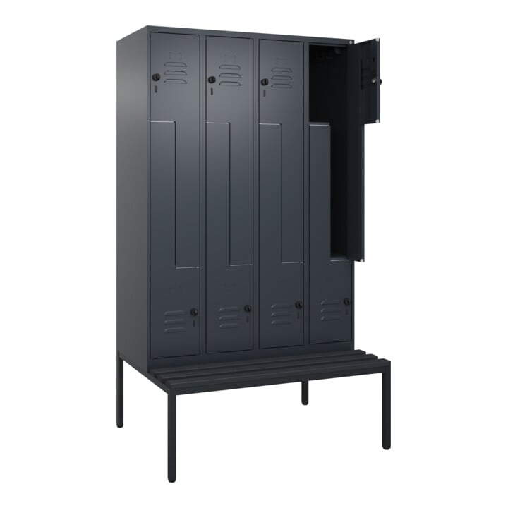 C+P Z-Spind Classic PLUS, Bank, 8 Fächer, 2120x1200x815mm, 7016/7016 Verschluss Sicherheits-Drehriegel Sitzbanktyp untergebaut Material Sitzfläche Kunststoff