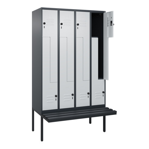 C+P Z-Spind Classic PLUS, Bank, 8 Fächer, 2120x1200x815mm, 7016/7035 Verschluss Sicherheits-Drehriegel Sitzbanktyp auskragend Material Sitzfläche Kunststoff