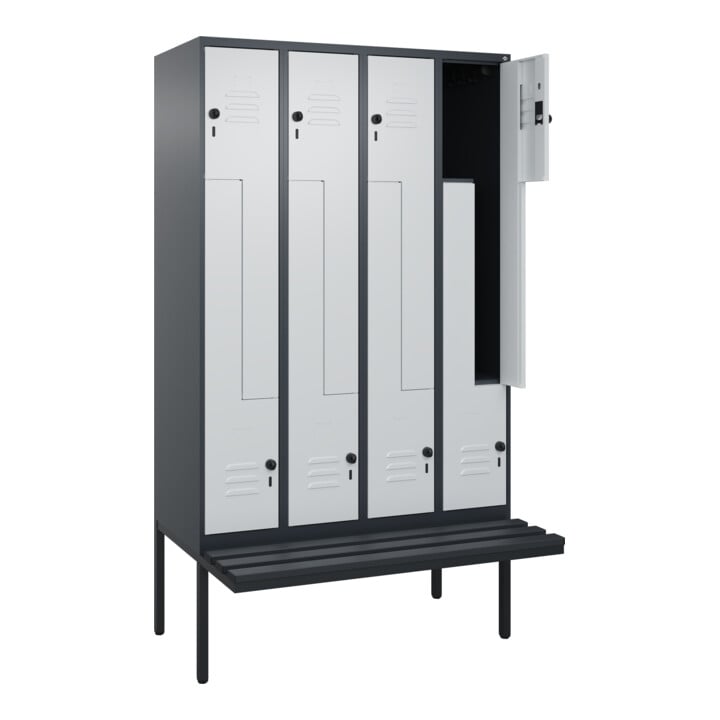C+P Z-Spind Classic PLUS, Bank, 8 Fächer, 2120x1200x815mm, 7016/7035 Verschluss Sicherheits-Drehriegel Sitzbanktyp auskragend Material Sitzfläche Kunststoff