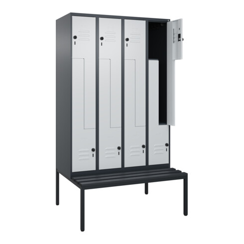 C+P Z-Spind Classic PLUS, Bank, 8 Fächer, 2120x1200x815mm, 7016/7035 Verschluss Sicherheits-Drehriegel Sitzbanktyp untergebaut Material Sitzfläche Kunststoff