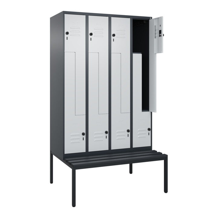 C+P Z-Spind Classic PLUS, Bank, 8 Fächer, 2120x1200x815mm, 7016/7035 Verschluss Sicherheits-Drehriegel Sitzbanktyp untergebaut Material Sitzfläche Kunststoff
