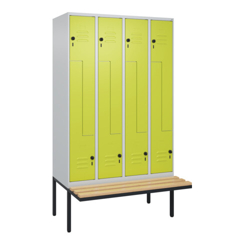 C+P Z-Spind Classic PLUS, Bank, 8 Fächer, 2120x1200x815mm, 7035/0024 Verschluss Sicherheits-Drehriegel Sitzbanktyp auskragend Material Sitzfläche Buche-Hartholz