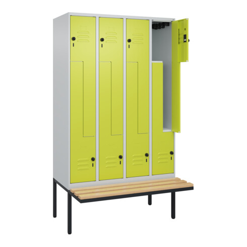 C+P Z-Spind Classic PLUS, Bank, 8 Fächer, 2120x1200x815mm, 7035/0024 Verschluss Sicherheits-Drehriegel Sitzbanktyp auskragend Material Sitzfläche Buche-Hartholz