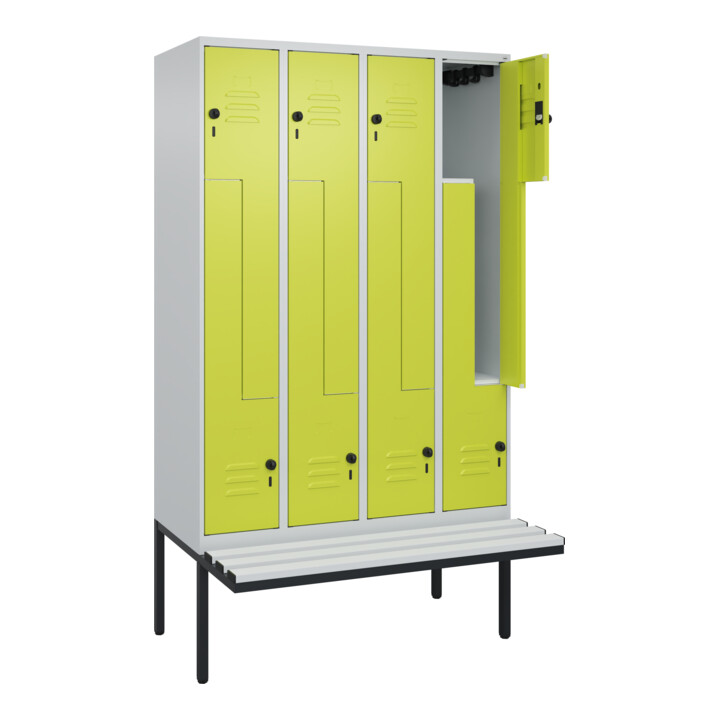 C+P Z-Spind Classic PLUS, Bank, 8 Fächer, 2120x1200x815mm, 7035/0024 Verschluss Sicherheits-Drehriegel Sitzbanktyp auskragend Material Sitzfläche Kunststoff