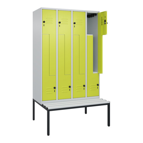 C+P Z-Spind Classic PLUS, Bank, 8 Fächer, 2120x1200x815mm, 7035/0024 Verschluss Sicherheits-Drehriegel Sitzbanktyp untergebaut Material Sitzfläche Kunststoff