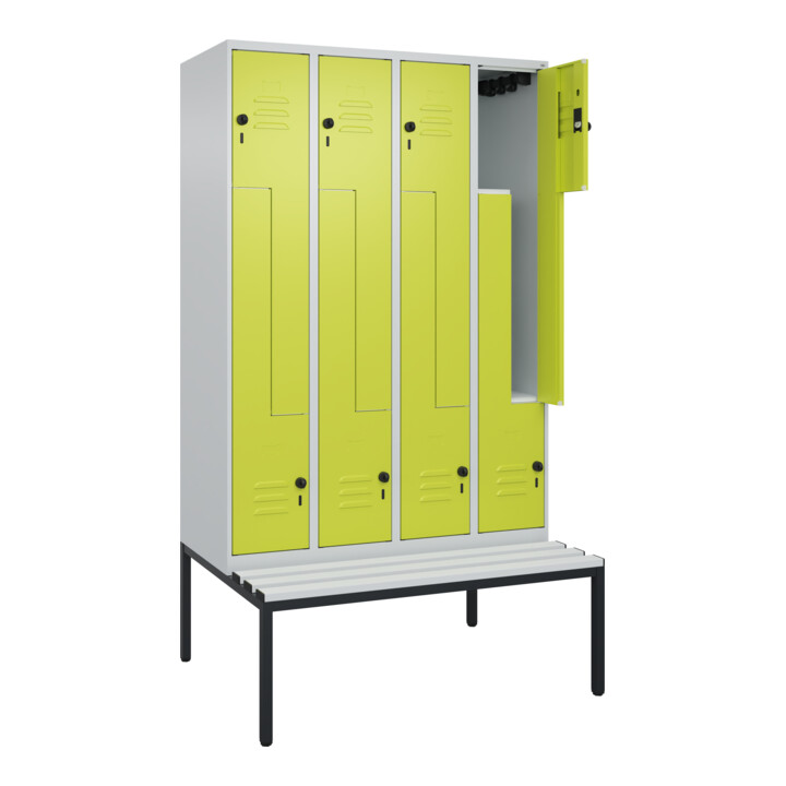 C+P Z-Spind Classic PLUS, Bank, 8 Fächer, 2120x1200x815mm, 7035/0024 Verschluss Sicherheits-Drehriegel Sitzbanktyp untergebaut Material Sitzfläche Kunststoff