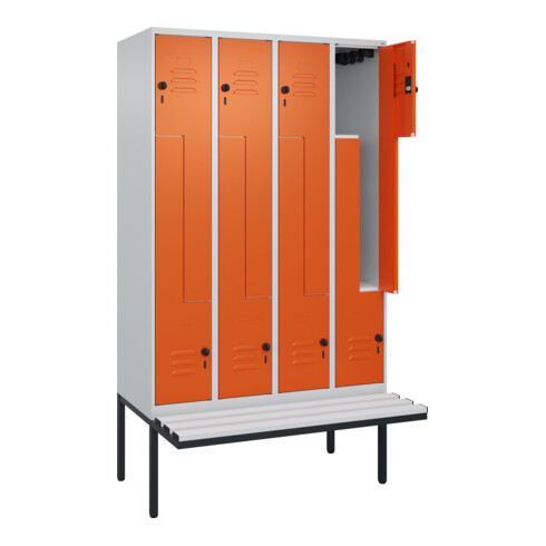 C+P Z-Spind Classic PLUS, Bank, 8 Fächer, 2120x1200x815mm, 7035/2004 Verschluss Sicherheits-Drehriegel Sitzbanktyp auskragend Material Sitzfläche Kunststoff