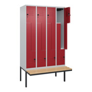 C+P Z-Spind Classic PLUS, Bank, 8 Fächer, 2120x1200x815mm, 7035/3003 Verschluss Sicherheits-Drehriegel Sitzbanktyp auskragend Material Sitzfläche Buche-Hartholz