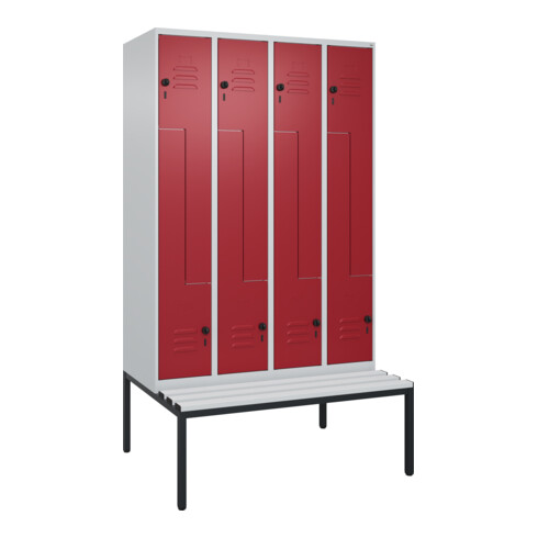 C+P Z-Spind Classic PLUS, Bank, 8 Fächer, 2120x1200x815mm, 7035/3003 Verschluss Sicherheits-Drehriegel Sitzbanktyp untergebaut Material Sitzfläche Kunststoff