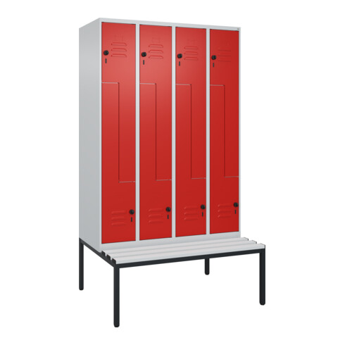 C+P Z-Spind Classic PLUS, Bank, 8 Fächer, 2120x1200x815mm, 7035/3020 Verschluss Sicherheits-Drehriegel Sitzbanktyp untergebaut Material Sitzfläche Kunststoff
