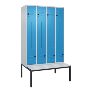 C+P Z-Spind Classic PLUS, Bank, 8 Fächer, 2120x1200x815mm, 7035/5012 Verschluss Sicherheits-Drehriegel Sitzbanktyp untergebaut Material Sitzfläche Kunststoff