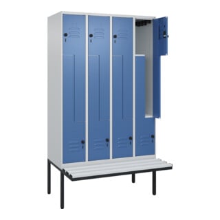 C+P Z-Spind Classic PLUS, Bank, 8 Fächer, 2120x1200x815mm, 7035/5023 Verschluss Sicherheits-Drehriegel Sitzbanktyp auskragend Material Sitzfläche Kunststoff