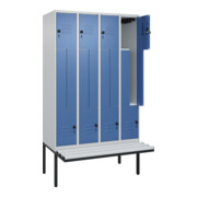 C+P Z-Spind Classic PLUS, Bank, 8 Fächer, 2120x1200x815mm, 7035/5023 Verschluss Sicherheits-Drehriegel Sitzbanktyp auskragend Material Sitzfläche Kunststoff