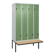 C+P Z-Spind Classic PLUS, Bank, 8 Fächer, 2120x1200x815mm, 7035/6011 Verschluss Sicherheits-Drehriegel Sitzbanktyp auskragend Material Sitzfläche Buche-Hartholz
