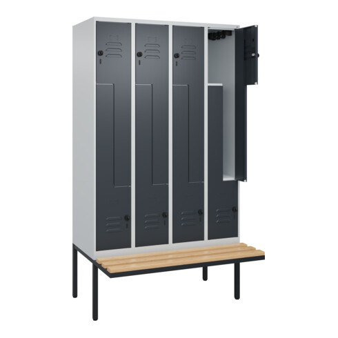 C+P Z-Spind Classic PLUS, Bank, 8 Fächer, 2120x1200x815mm, 7035/7016 Verschluss Sicherheits-Drehriegel Sitzbanktyp auskragend Material Sitzfläche Buche-Hartholz