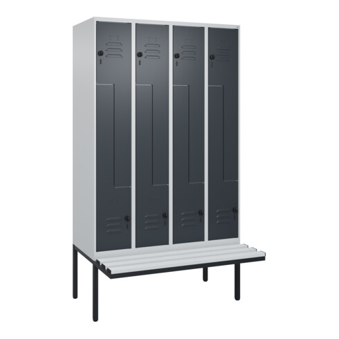 C+P Z-Spind Classic PLUS, Bank, 8 Fächer, 2120x1200x815mm, 7035/7016 Verschluss Sicherheits-Drehriegel Sitzbanktyp auskragend Material Sitzfläche Kunststoff