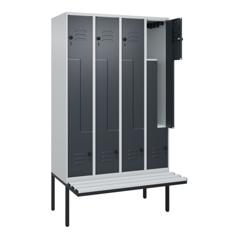 C+P Z-Spind Classic PLUS, Bank, 8 Fächer, 2120x1200x815mm, 7035/7016 Verschluss Sicherheits-Drehriegel Sitzbanktyp auskragend Material Sitzfläche Kunststoff