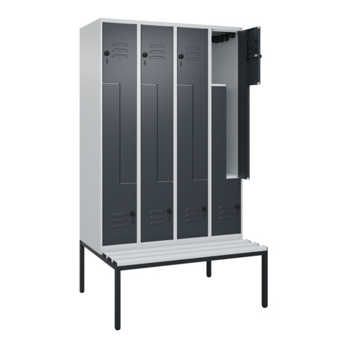 C+P Z-Spind Classic PLUS, Bank, 8 Fächer, 2120x1200x815mm, 7035/7016 Verschluss Sicherheits-Drehriegel Sitzbanktyp untergebaut Material Sitzfläche Kunststoff