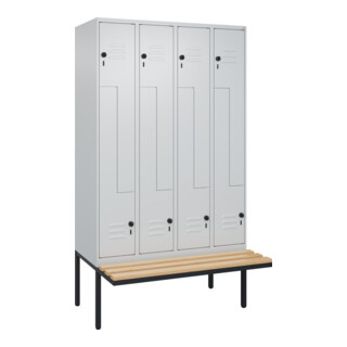 C+P Z-Spind Classic PLUS, Bank, 8 Fächer, 2120x1200x815mm, 7035/7035 Verschluss Sicherheits-Drehriegel Sitzbanktyp auskragend Material Sitzfläche Buche-Hartholz