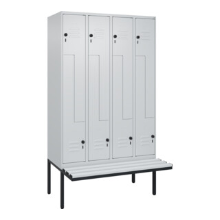 C+P Z-Spind Classic PLUS, Bank, 8 Fächer, 2120x1200x815mm, 7035/7035 Verschluss Sicherheits-Drehriegel Sitzbanktyp auskragend Material Sitzfläche Kunststoff