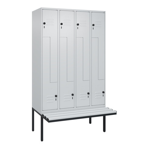 C+P Z-Spind Classic PLUS, Bank, 8 Fächer, 2120x1200x815mm, 7035/7035 Verschluss Sicherheits-Drehriegel Sitzbanktyp auskragend Material Sitzfläche Kunststoff