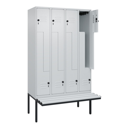 C+P Z-Spind Classic PLUS, Bank, 8 Fächer, 2120x1200x815mm, 7035/7035 Verschluss Sicherheits-Drehriegel Sitzbanktyp auskragend Material Sitzfläche Kunststoff
