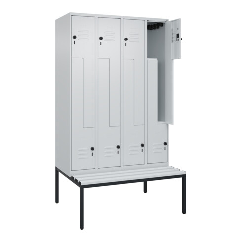 C+P Z-Spind Classic PLUS, Bank, 8 Fächer, 2120x1200x815mm, 7035/7035 Verschluss Sicherheits-Drehriegel Sitzbanktyp untergebaut Material Sitzfläche Kunststoff