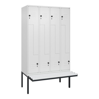 C+P Z-Spind Classic PLUS, Bank, 8 Fächer, 2120x1200x815mm, 9016/9016 Verschluss Sicherheits-Drehriegel Sitzbanktyp auskragend Material Sitzfläche Kunststoff