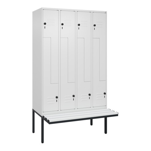 C+P Z-Spind Classic PLUS, Bank, 8 Fächer, 2120x1200x815mm, 9016/9016 Verschluss Sicherheits-Drehriegel Sitzbanktyp auskragend Material Sitzfläche Kunststoff