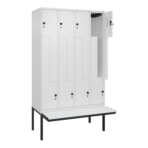 C+P Z-Spind Classic PLUS, Bank, 8 Fächer, 2120x1200x815mm, 9016/9016 Verschluss Sicherheits-Drehriegel Sitzbanktyp auskragend Material Sitzfläche Kunststoff