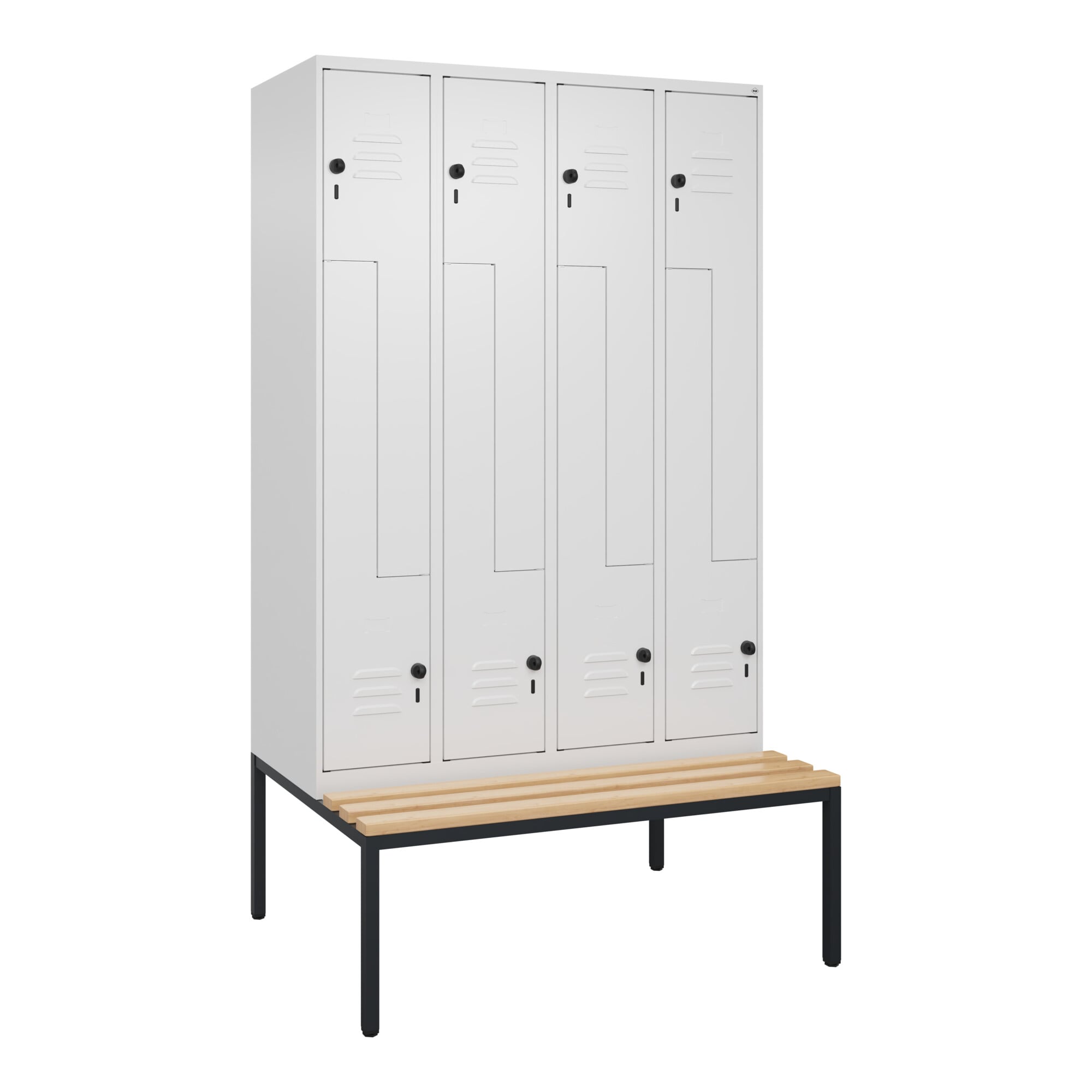 C+P Z-Spind Classic PLUS, Bank, 8 Fächer, 2120x1200x815mm, 9016/9016 Verschluss Sicherheits-Drehriegel Sitzbanktyp untergebaut Material Sitzfläche Buc